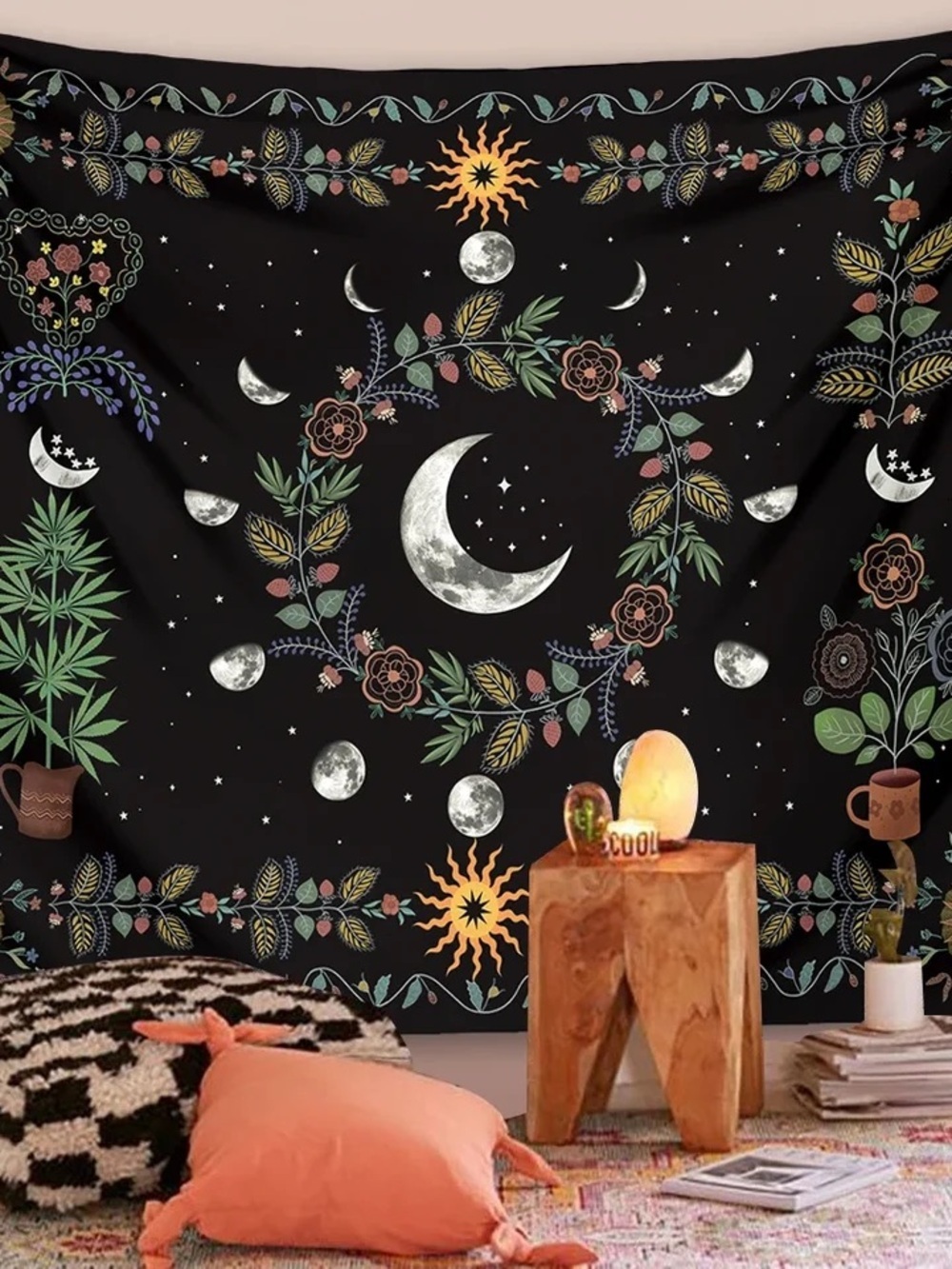 Boho Celestial Moon Tapestry Witchy Decor Dorm Room Stream Backdrop NWT - Picture 4 of 6